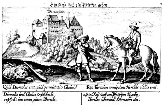 Historische Darstellung der Burg Bartenstein über Partenstein