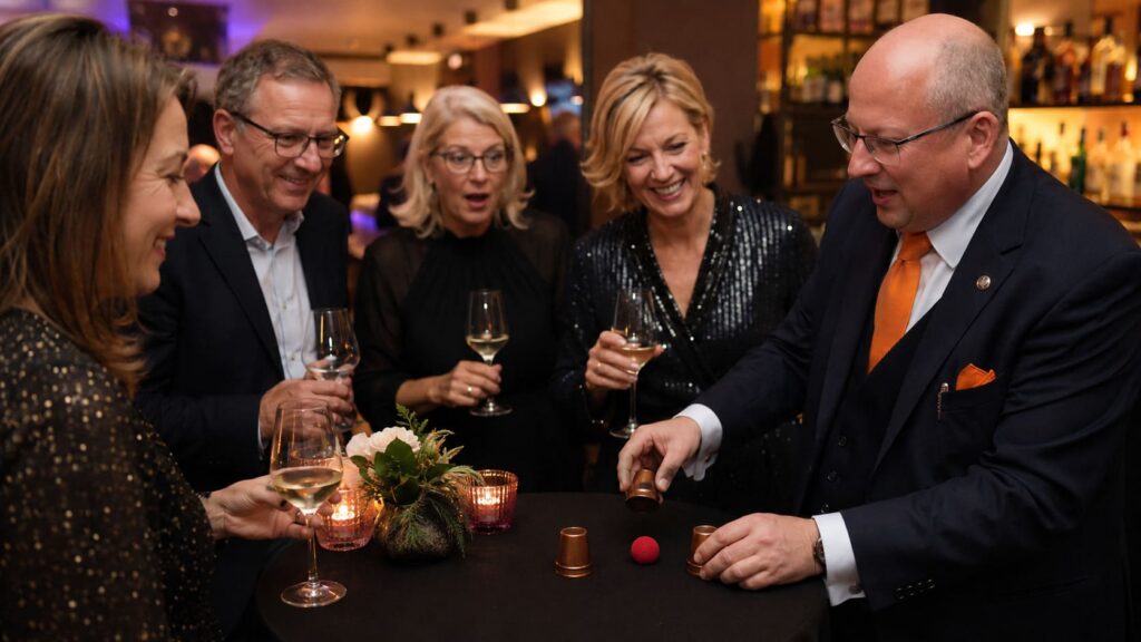 Close-up-Zauberei als Gesprächsanlass bei einem runden Geburtstag mit Erwachsenen