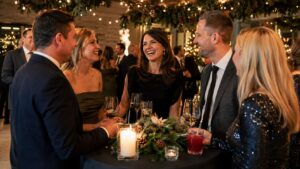 Empfang bei einer Firmenweihnachtsfeier mit Winterdrinks