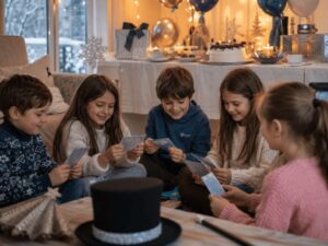 Kindergeburtstag im Winter mit Spielen, Kuchen und Zauberei zu Hause