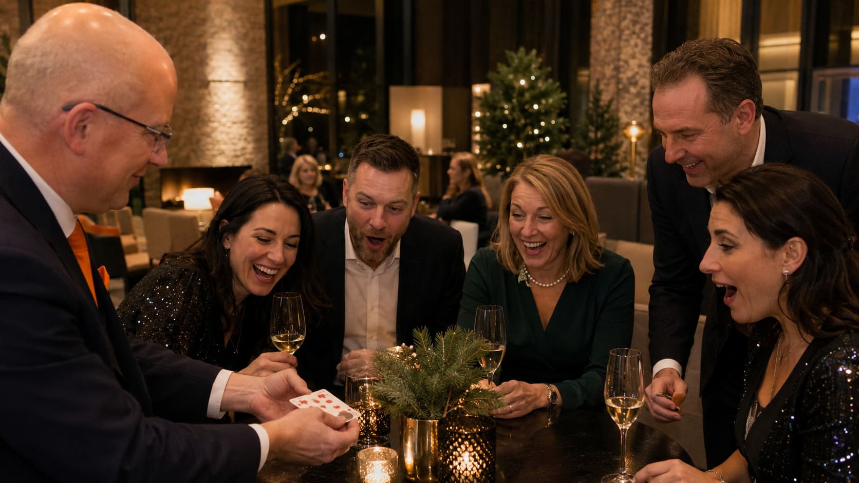 Norbert Edelmann bei der Tischzauberei auf einer Firmenweihnachtsfeier