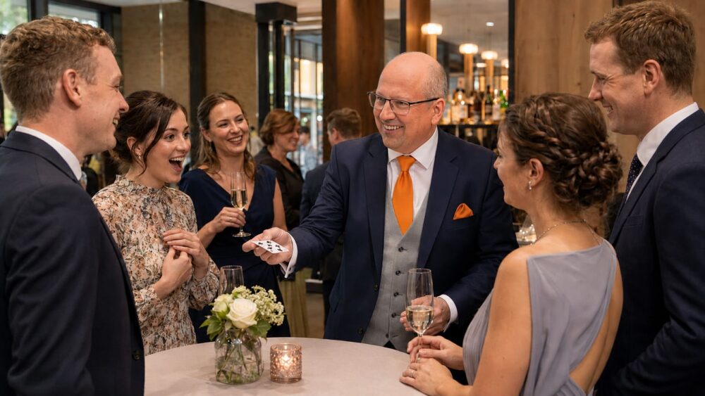 Zauberer für Hochzeit buchen mit begeisterten Gästen im Boutique-Hotel