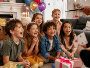 Zaubershow beim 7. Kindergeburtstag mit staunenden Schulkindern