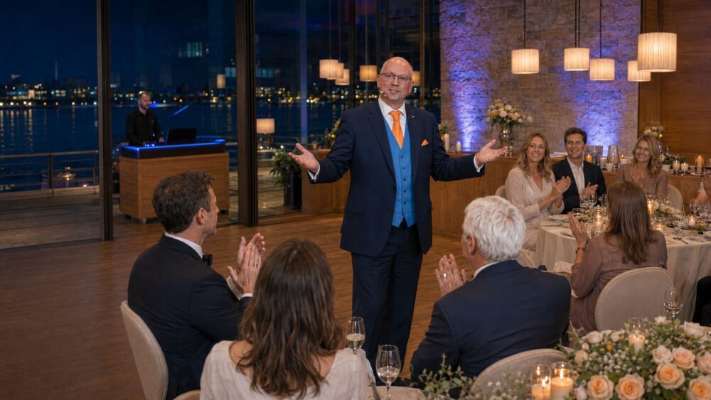 Applaus nach einer Zaubershow und Übergang zur Hochzeitsparty